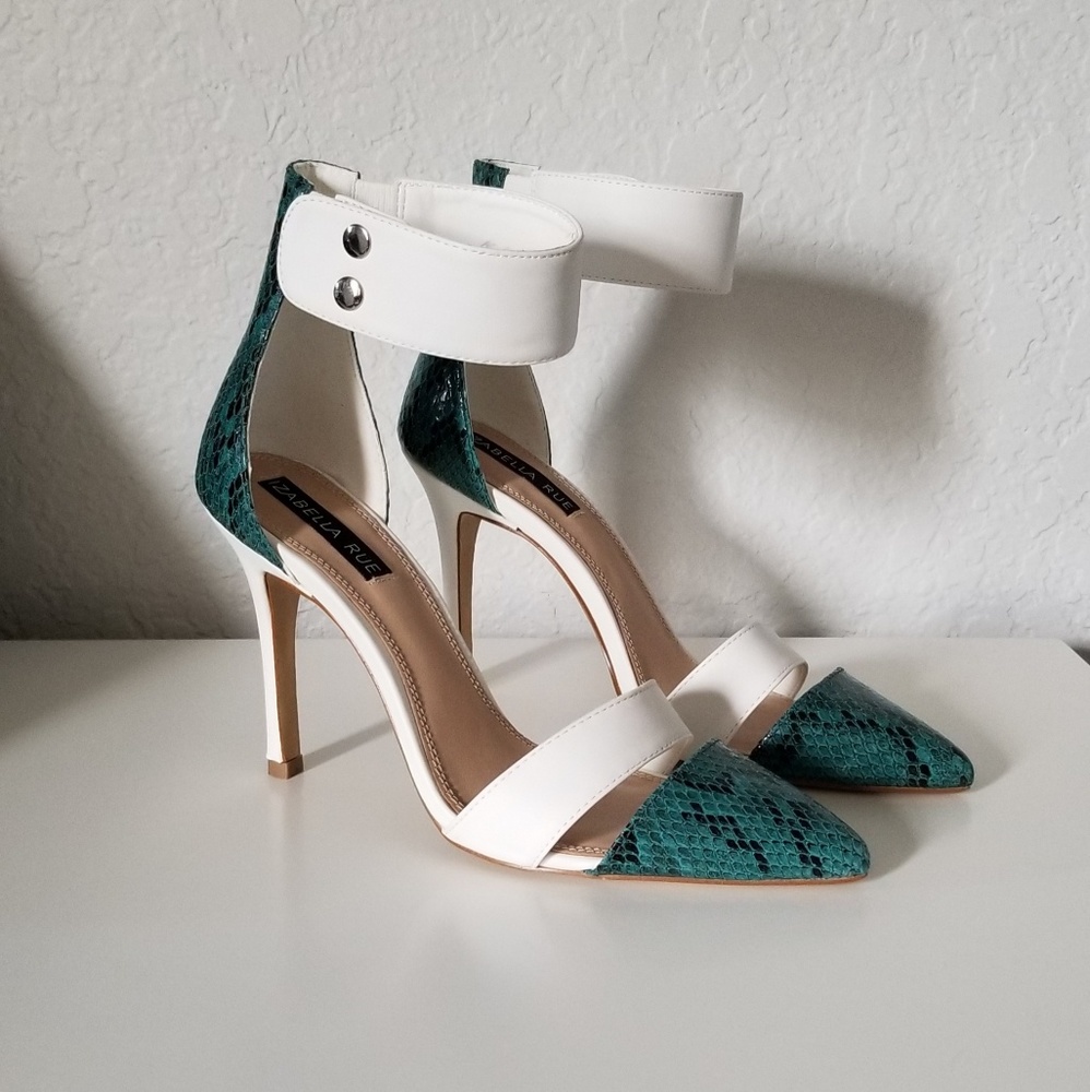 White & Green Snakeskin Stilettos